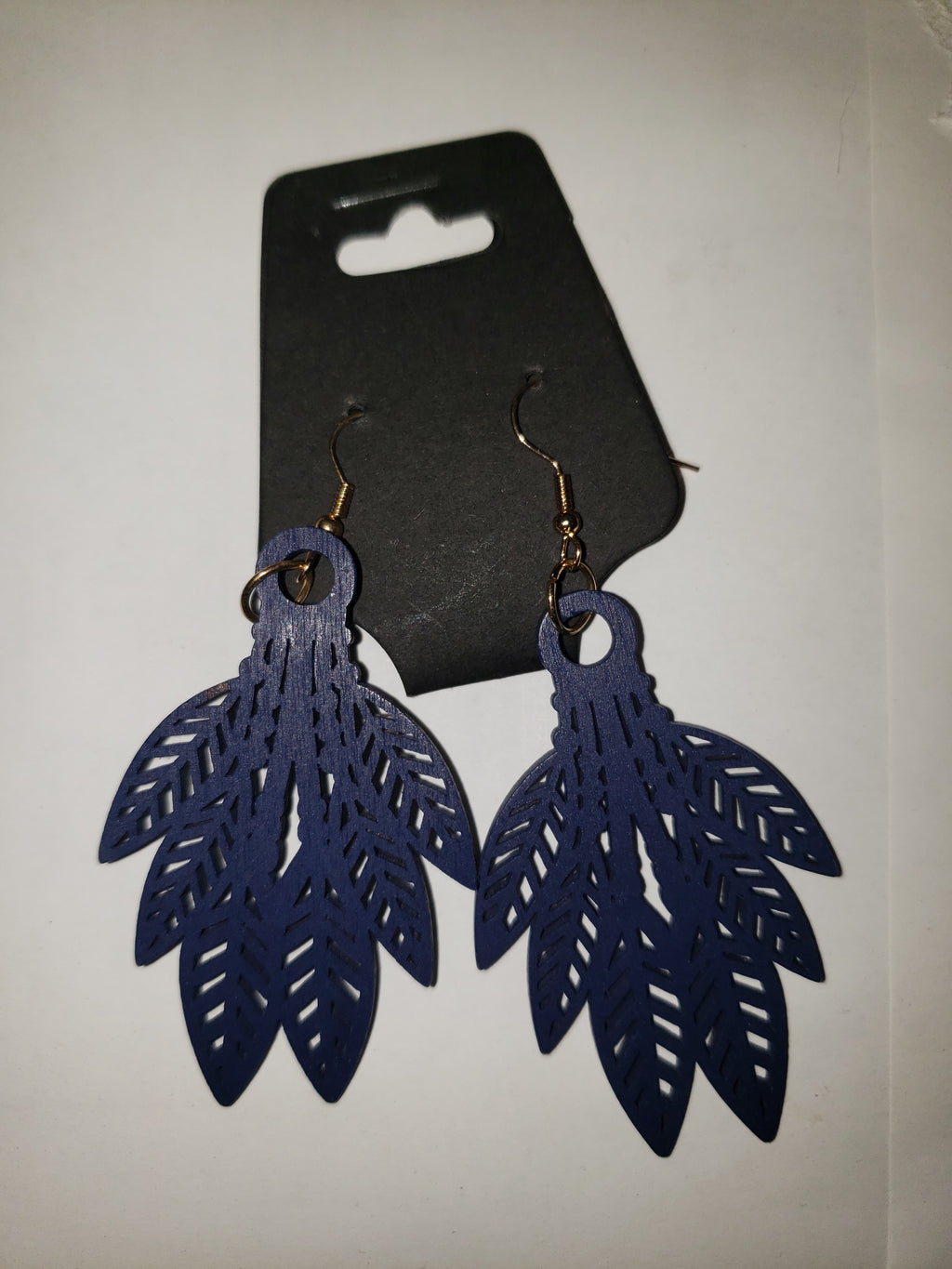 Blue Carved Earrings - Wooden