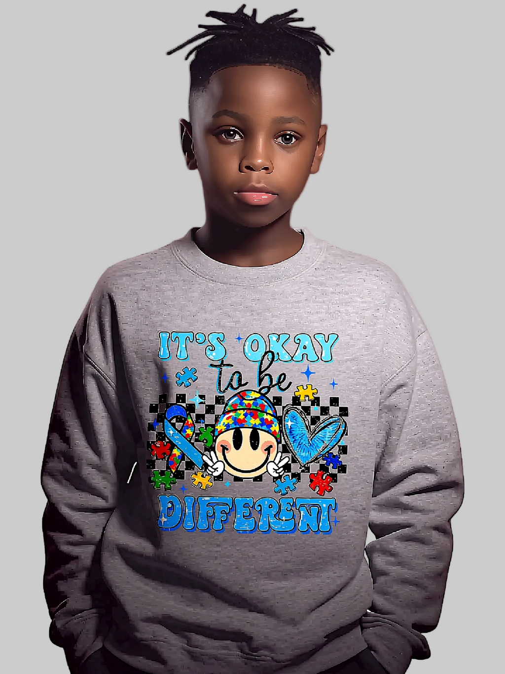 Boys it's Ok To Be Different Long Sleeve Smiley Face Crewneck Sweatshirt NicholesGifts