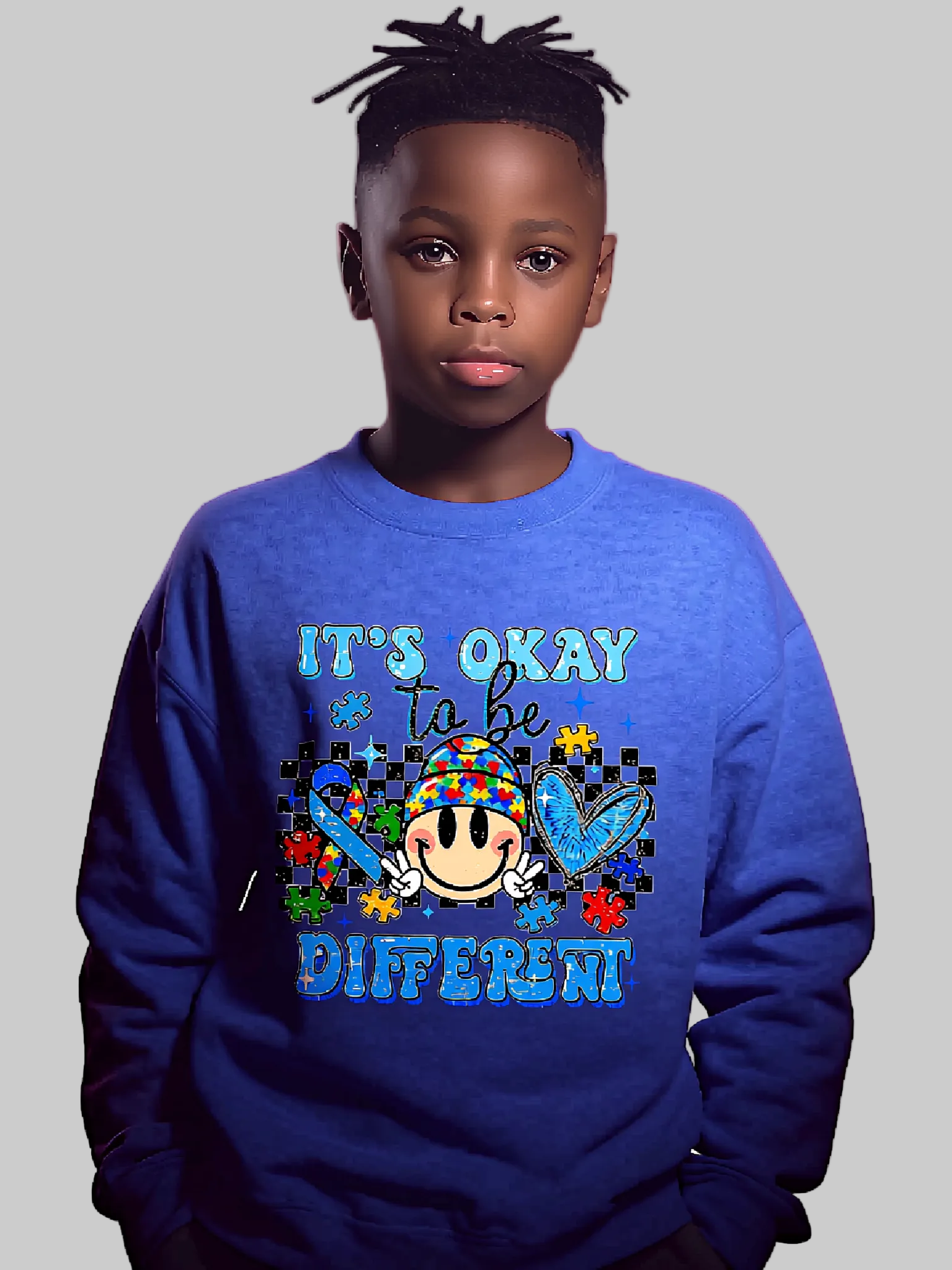Boys it's Ok To Be Different Long Sleeve Smiley Face Crewneck Sweatshirt NicholesGifts