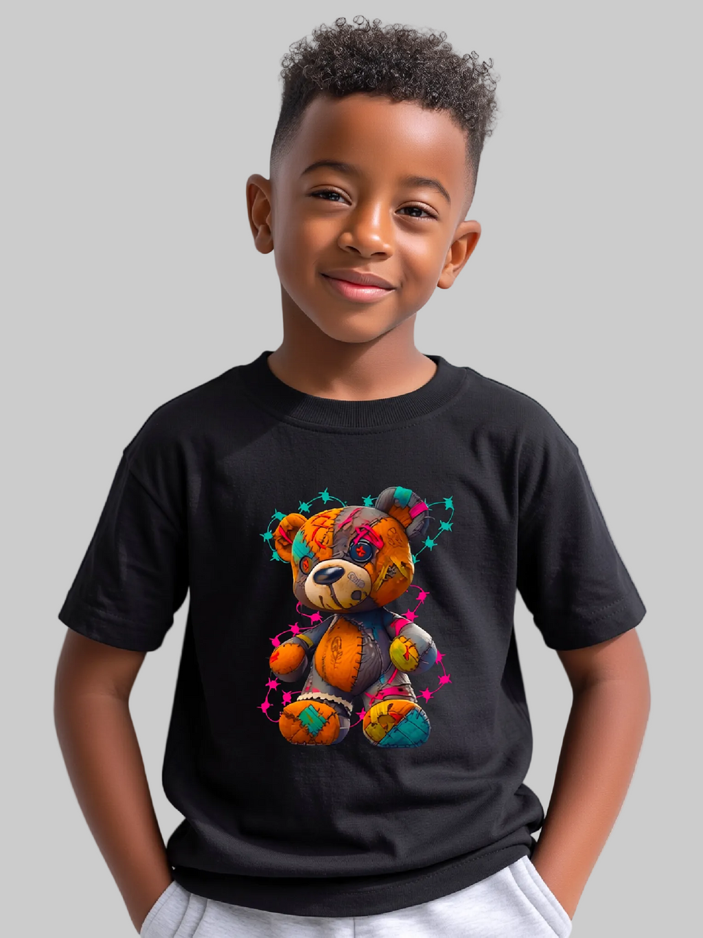 Boys Multicolor Teddy Bear Short Sleeve T-Shirt NicholesGifts