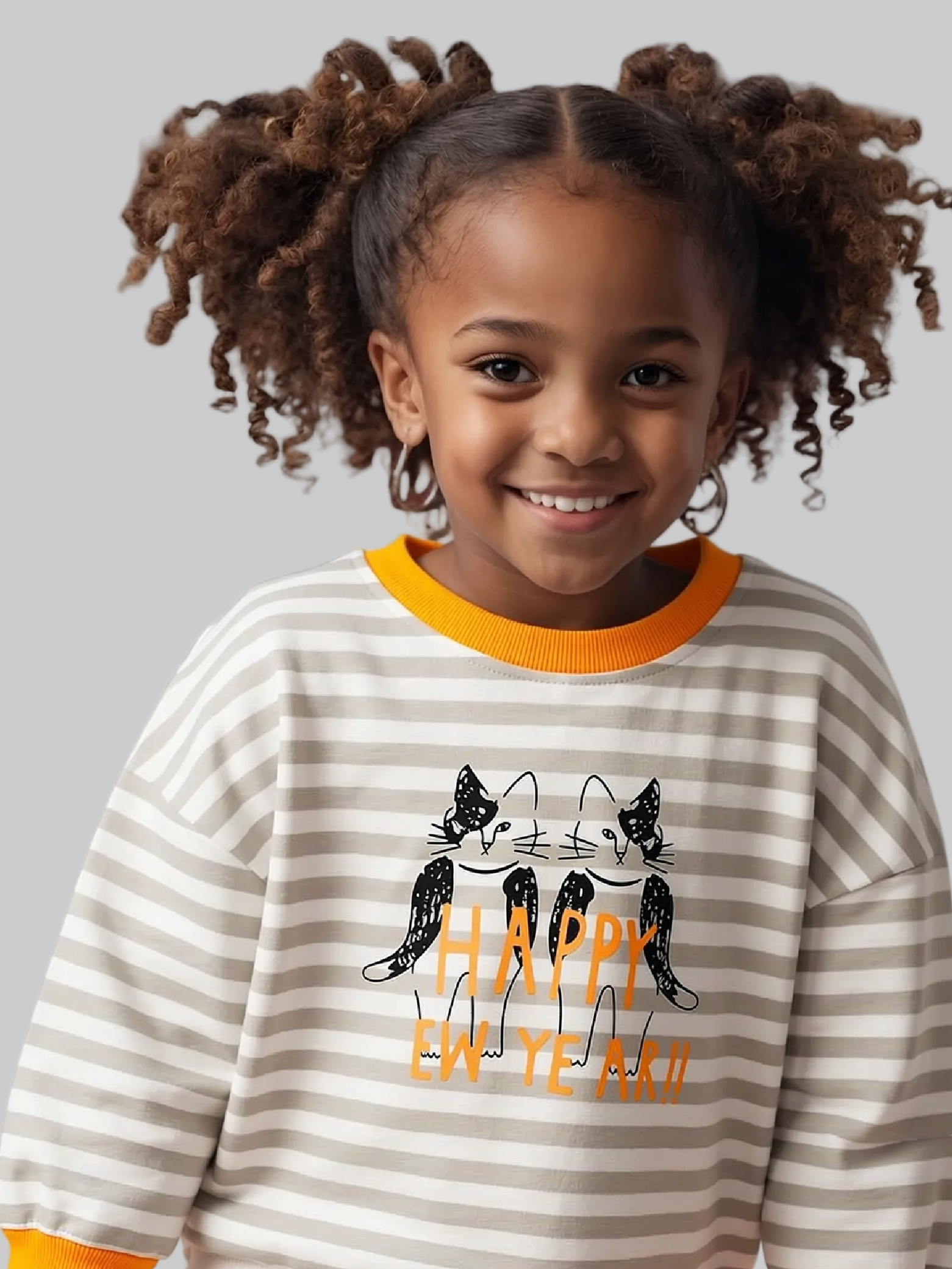 Girls and Toddler Girls Happy New Year Striped Cat Crew Neck Sweatshirt NicholesGifts
