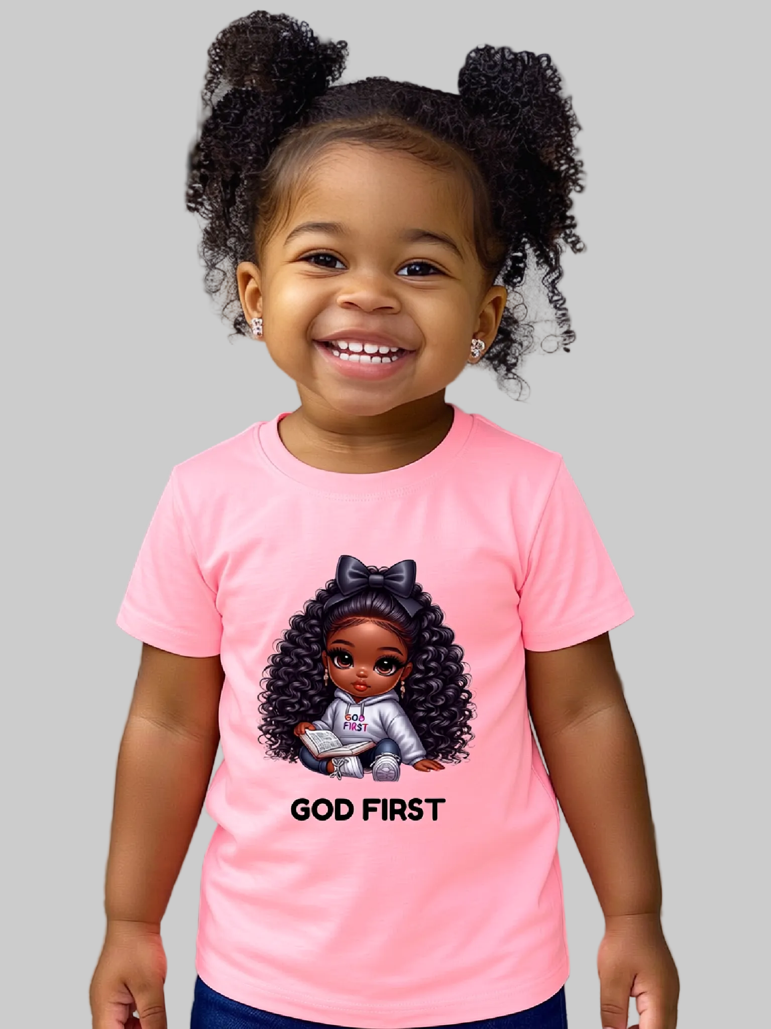 African American Toddler Girls God First Short Sleeve T-Shirt NicholesGifts