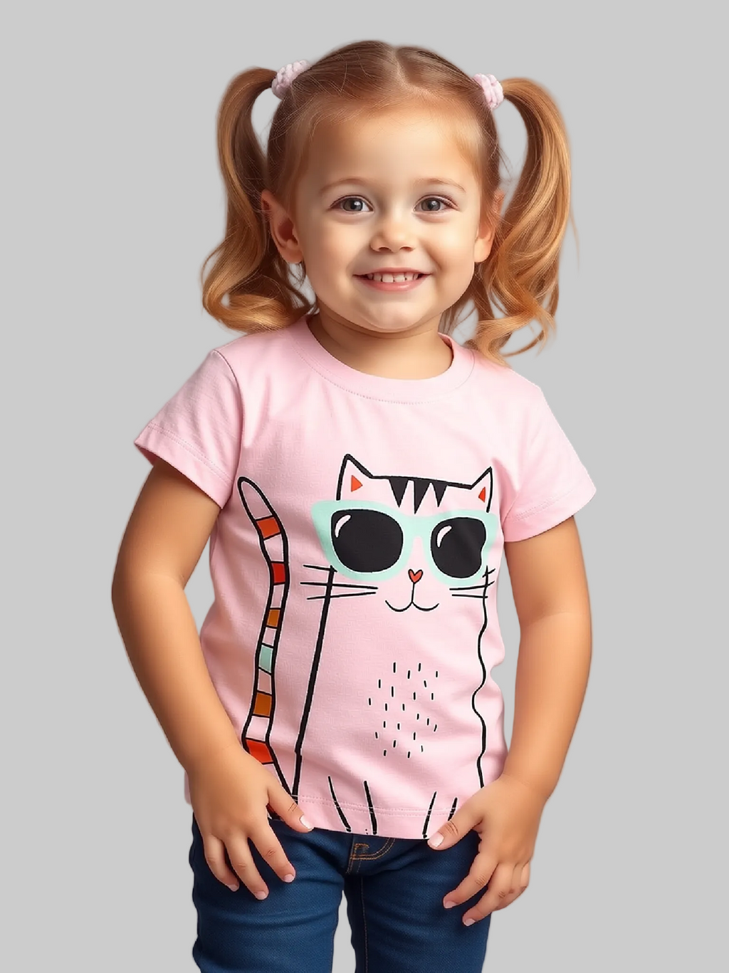 Girls and Toddler Girls Cat Graphic Short Sleeve T-Shirt NicholesGifts