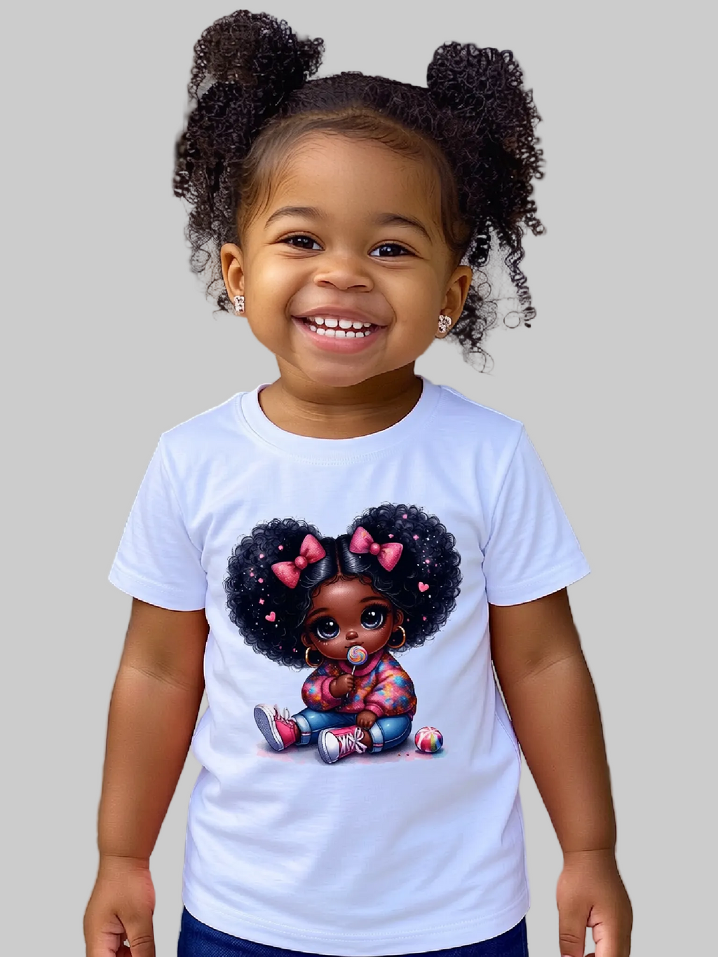 African American Toddler Girls Pink Bows Organic Short Sleeve T-Shirt NicholesGifts