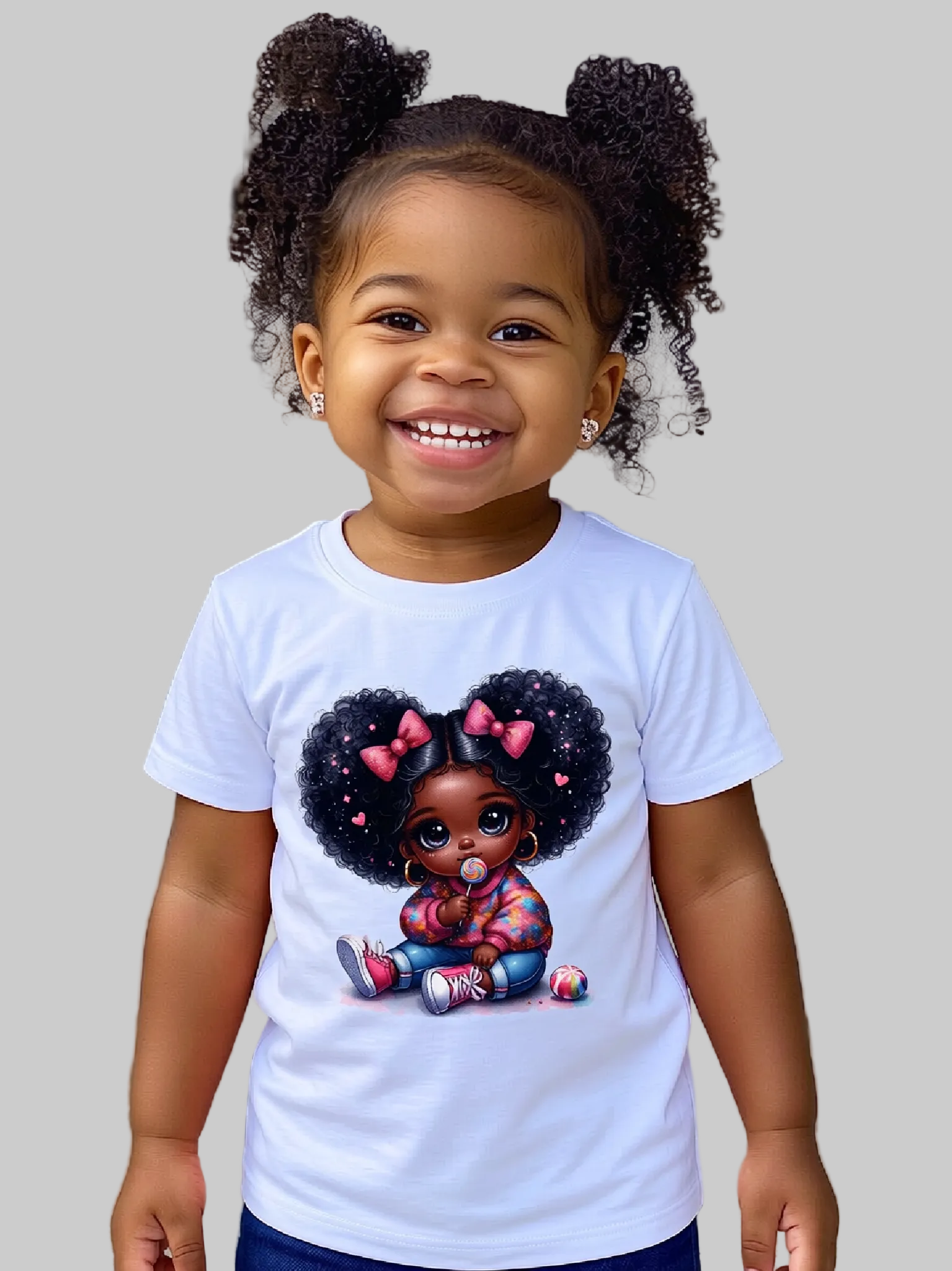 African American Toddler Girls Pink Bows Organic Short Sleeve T-Shirt NicholesGifts