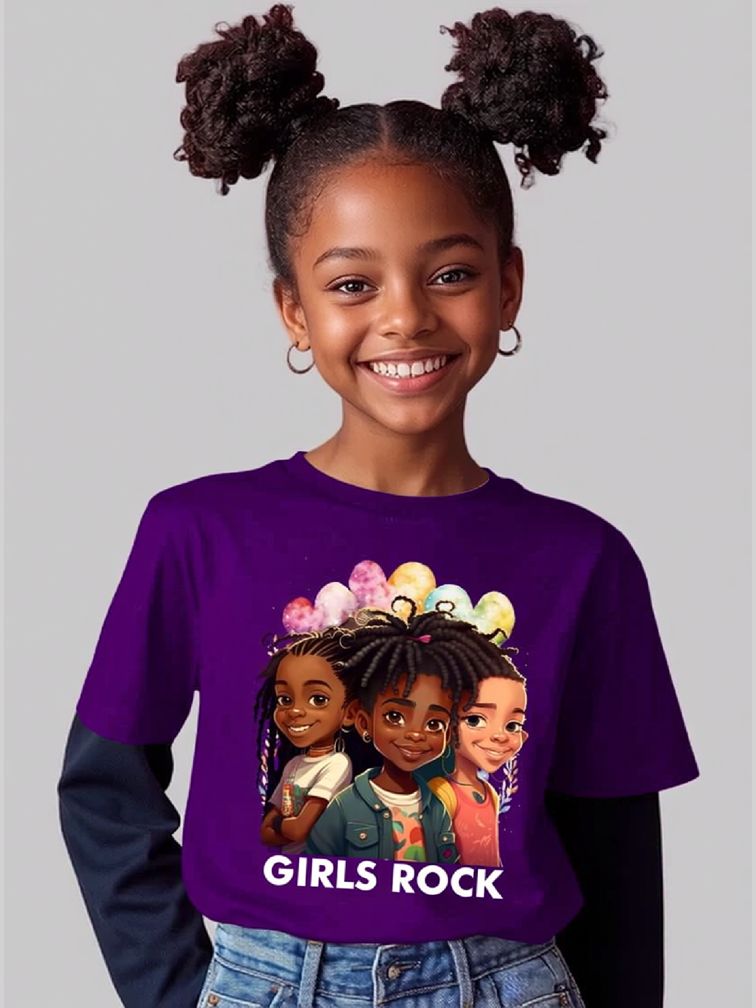 African American Girls Rock Crewneck Short Sleeve T-Shirt NicholesGifts