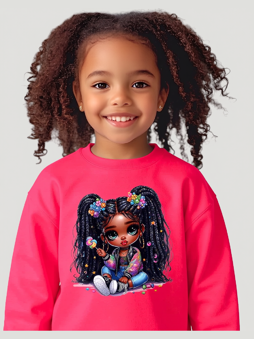 African American Toddler Girls Lollipop Girl Long Sleeve Crewneck Sweatshirt NicholesGifts