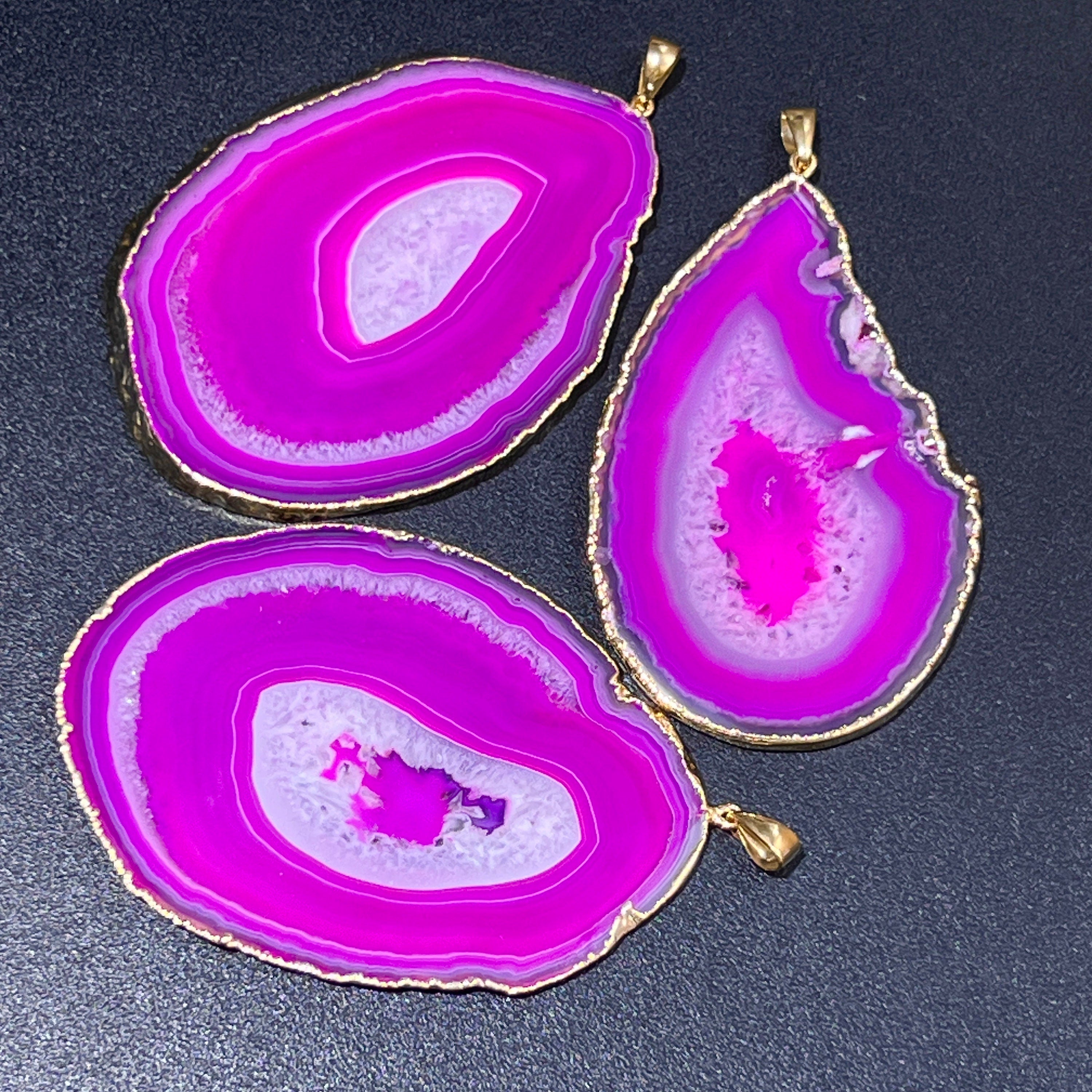 Large Pink Agate Slice Crystal Pendant (Gold Plated) Wholesale Amazing Crystals