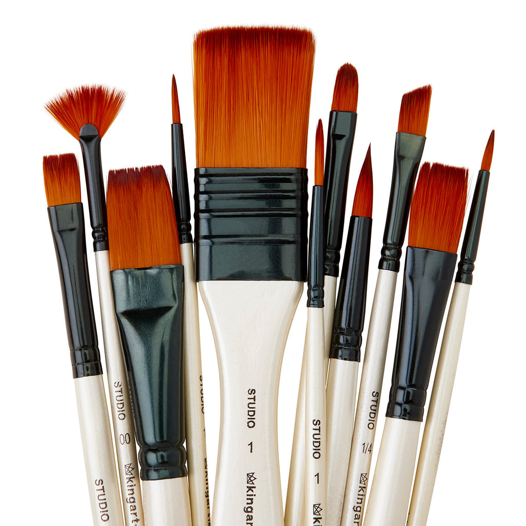 Studio Gold Nylon Brush Set - Acrylic & Watercolor - 12 Piece KINGART