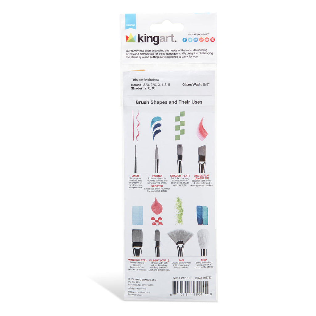 Studio Mixed Media Gold Nylon Brush Set – 10 pc KINGART