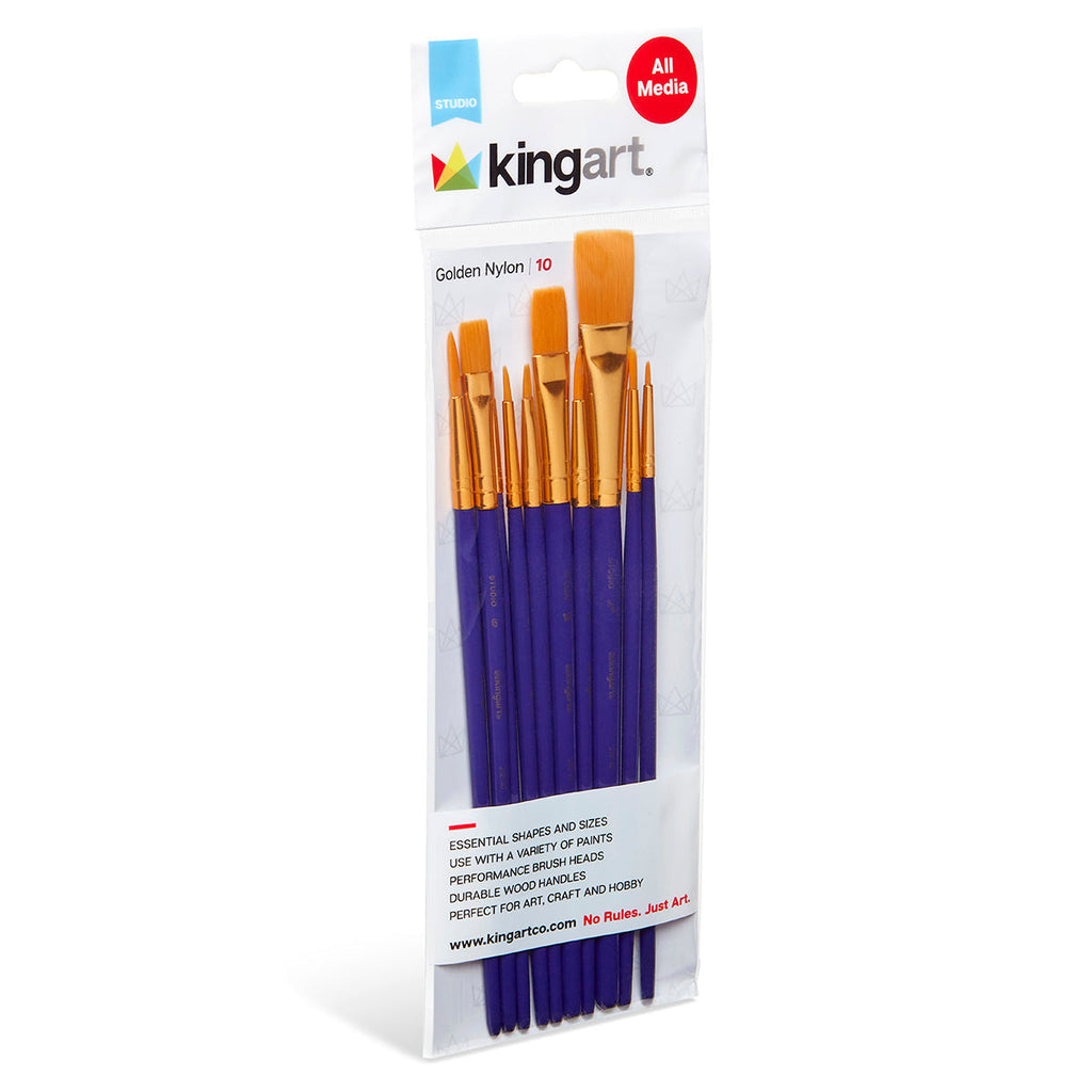Studio Mixed Media Gold Nylon Brush Set – 10 pc KINGART