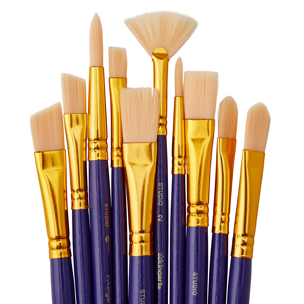 Studio White Bristle Brush Set - 10 Pieces KINGART