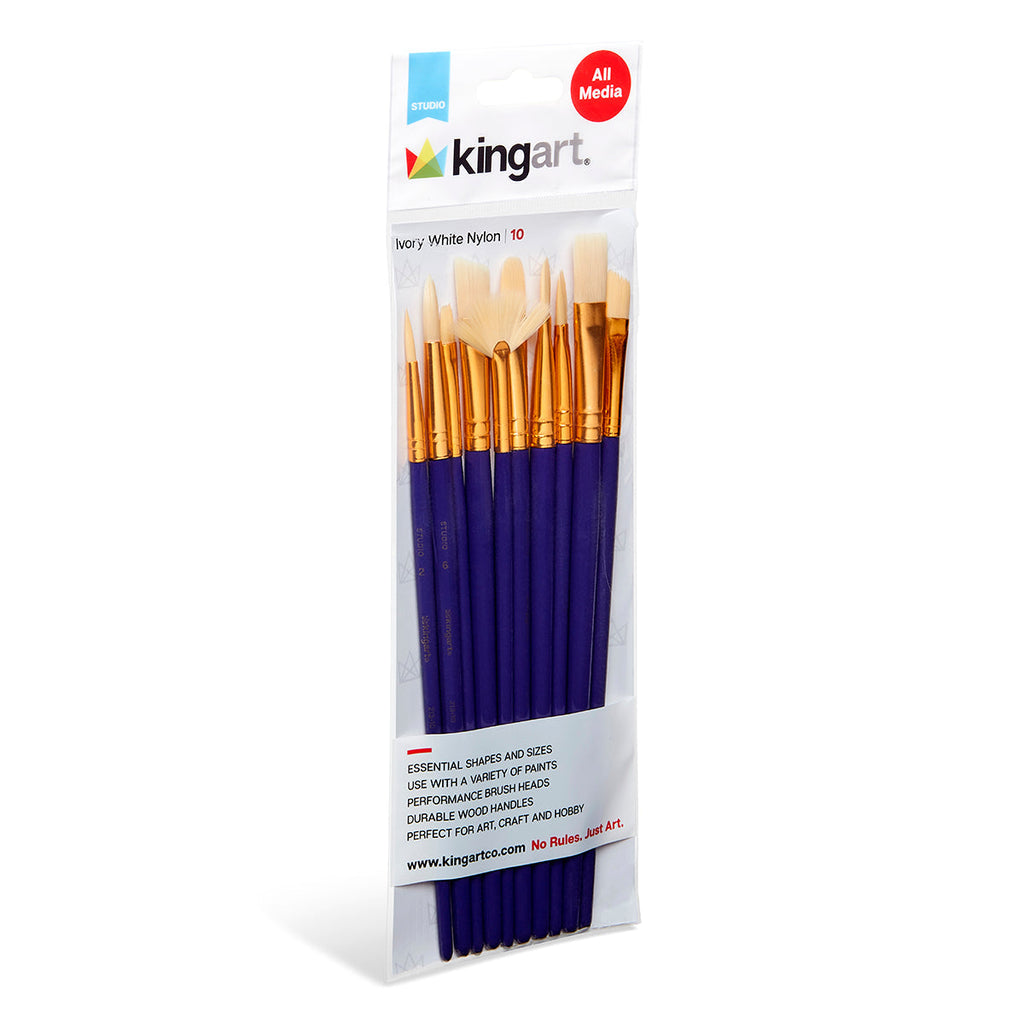 Studio White Bristle Brush Set - 10 Pieces KINGART