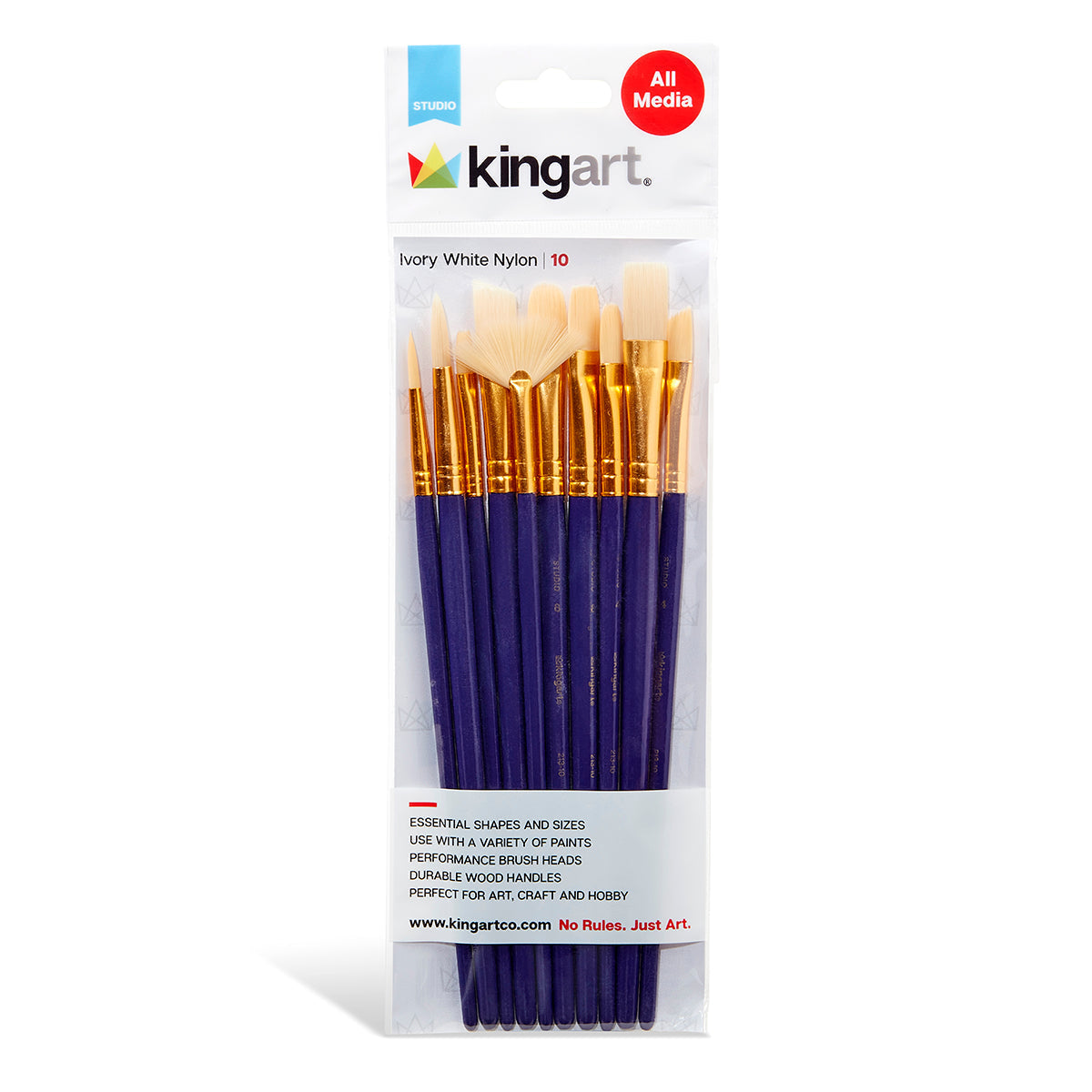 Studio Mixed Media Synthetic White Bristle Brush Set - 10 pc KINGART