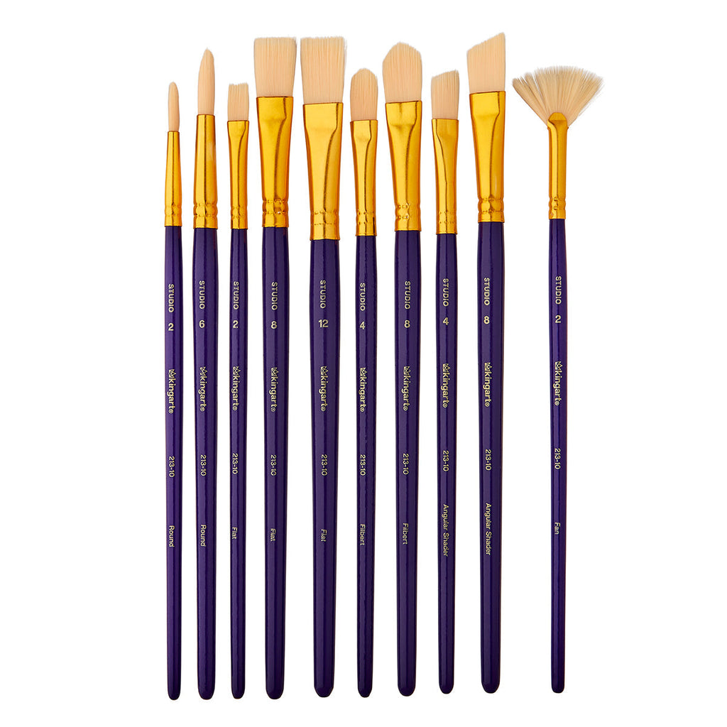 Studio Mixed Media Synthetic White Bristle Brush Set - 10 pc KINGART
