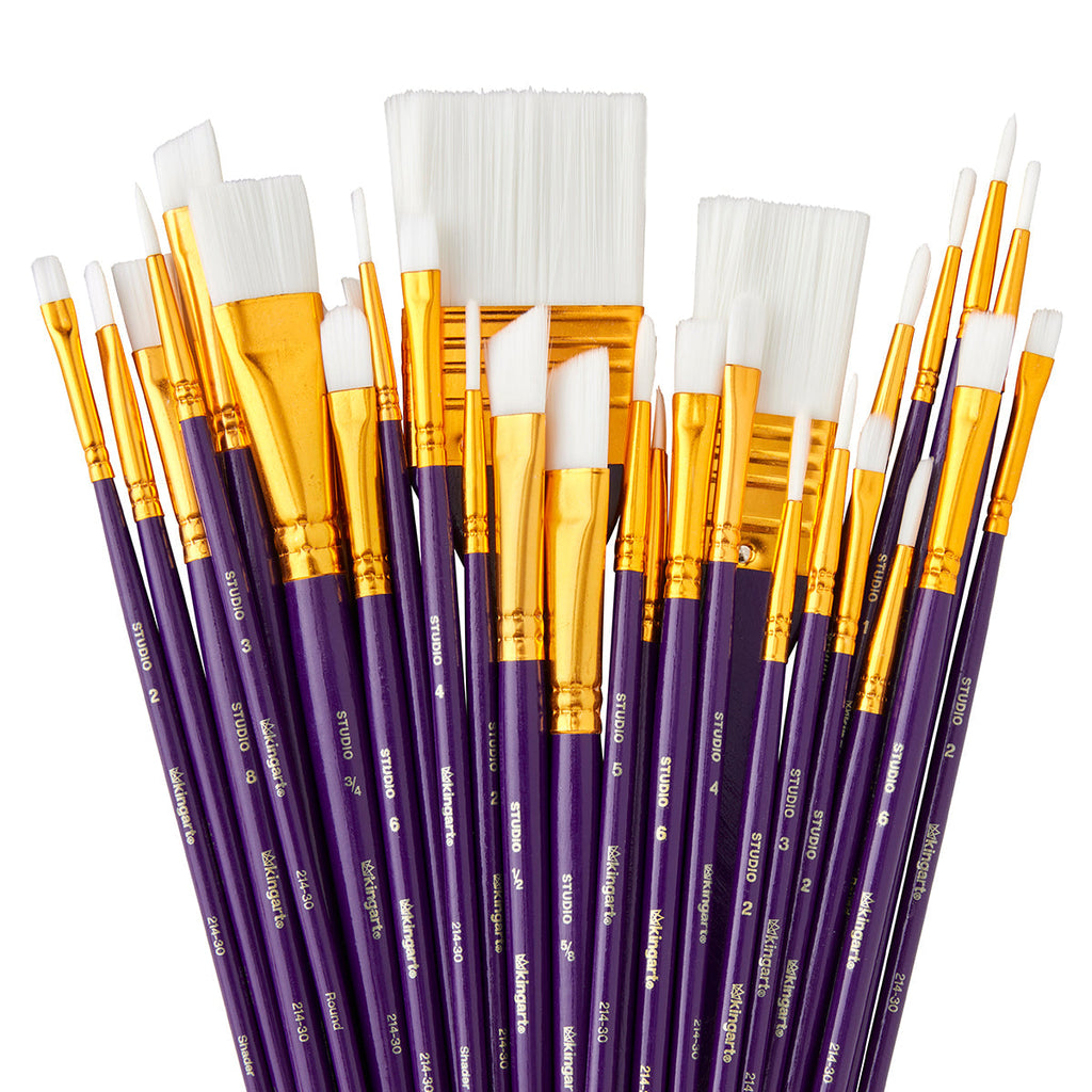 Studio White Nylon Brush Set - Acrylic & Watercolor - 30 pc KINGART