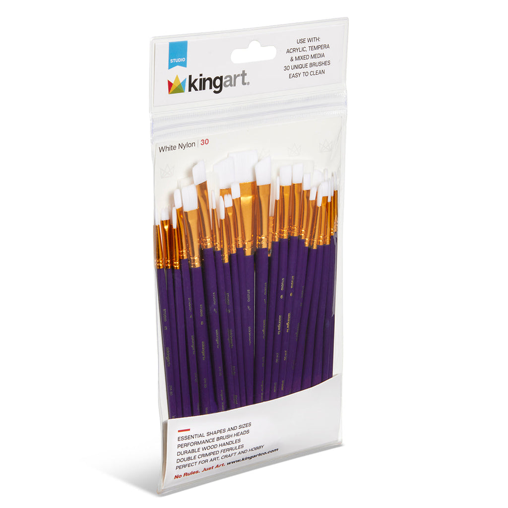 Studio Mixed Media White Nylon Brush Set - 30 pc KINGART