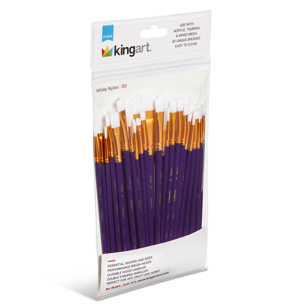 Studio Mixed Media White Nylon Brush Set - 30 pc KINGART