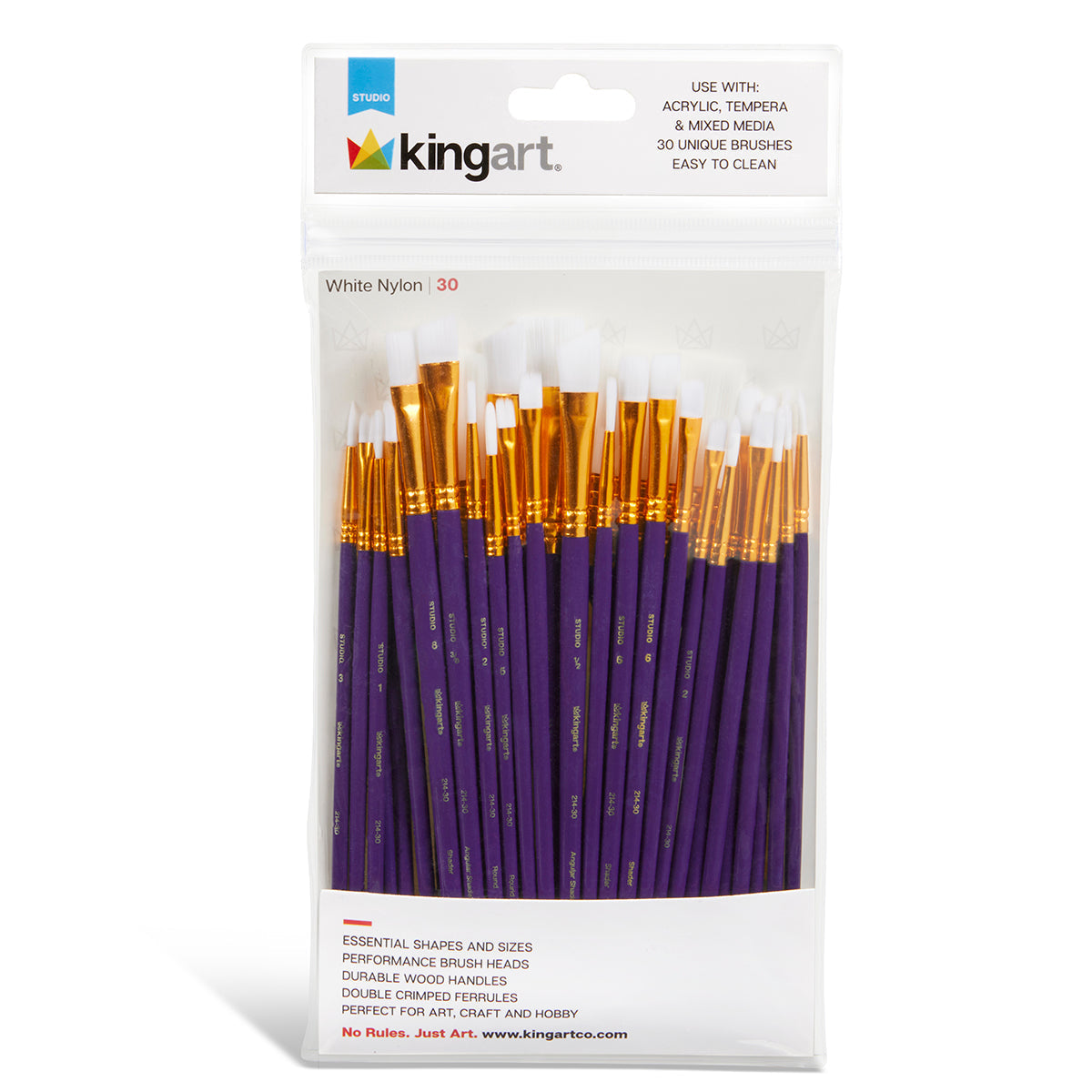 Studio White Nylon Brush Set - Acrylic & Watercolor - 30 pc KINGART