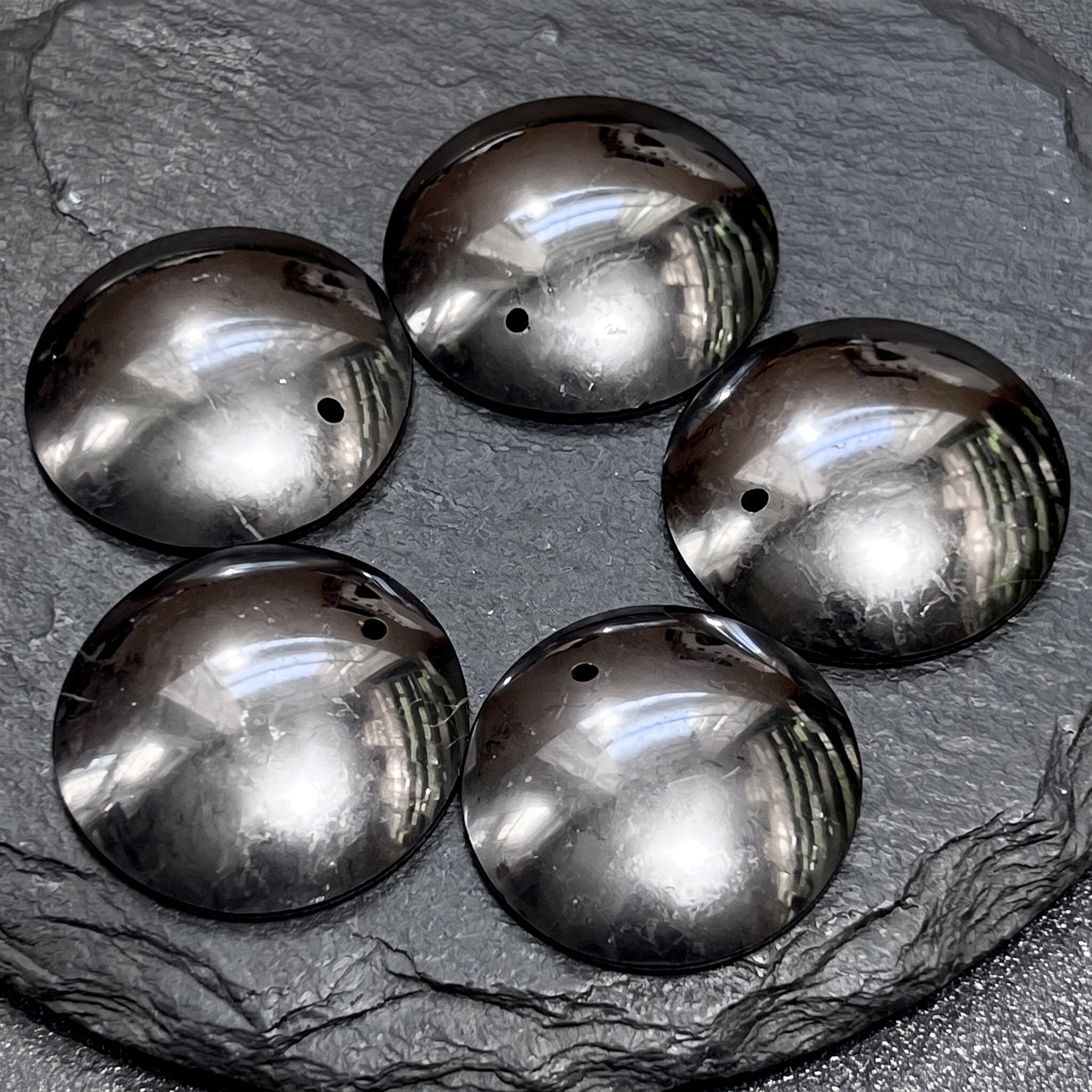 Black Shungite Circle Puffy Dome Drilled Beads Pendant Gemstone Jewelry Necklace Supply Amazing Crystals