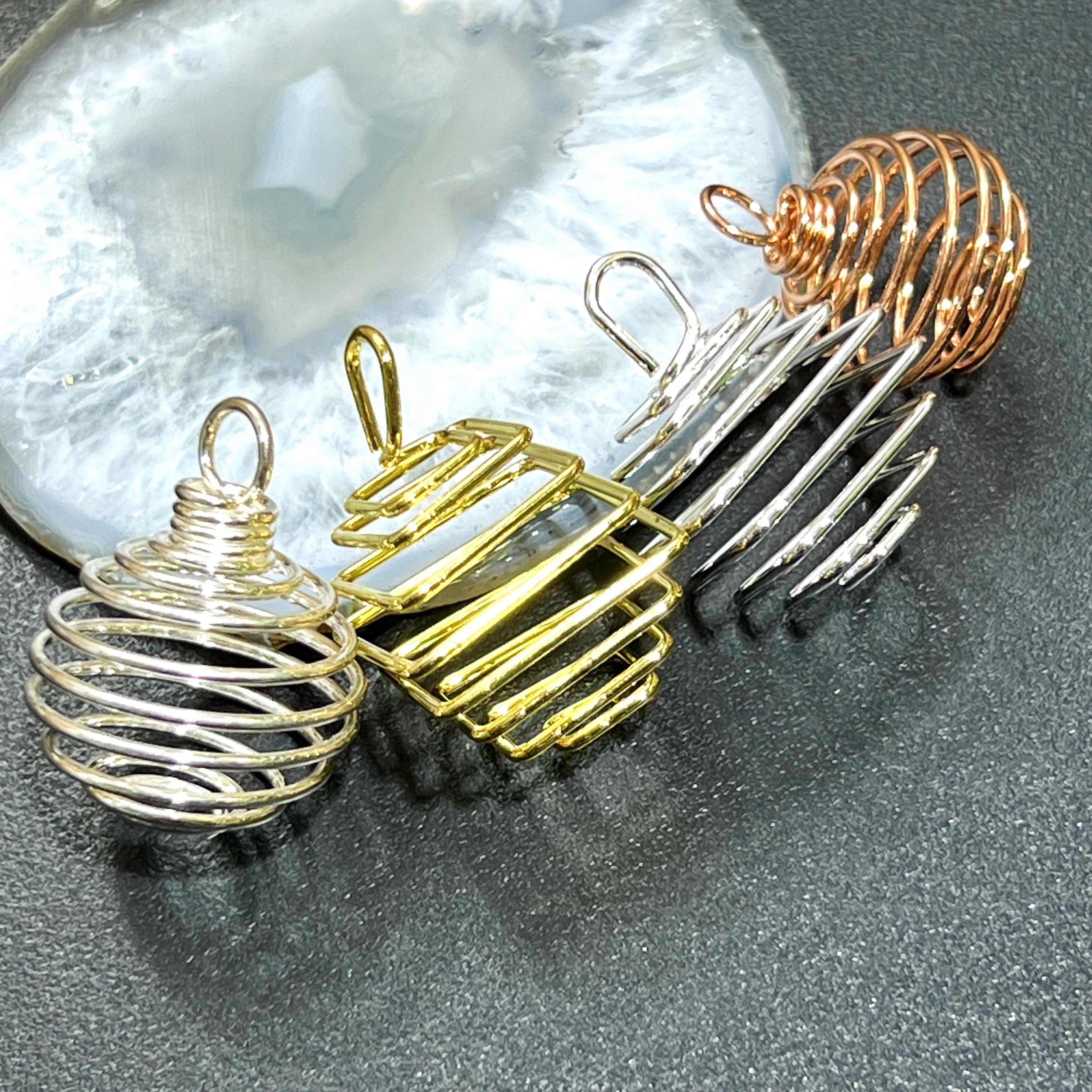 Crystal Gem Holder Spiral Cage Pendants (Silver, Gold, or Copper Plated) Circle Square Wholesale Amazing Crystals