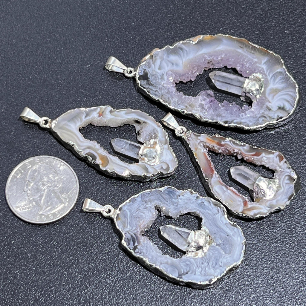 Oco Geode Pendant with Quartz Point (Silver Plated) Amazing Crystals