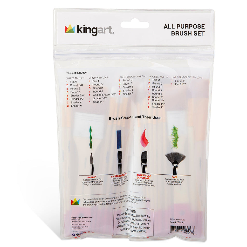 Studio Golden & White Nylon Brush Set - 50 Pieces KINGART