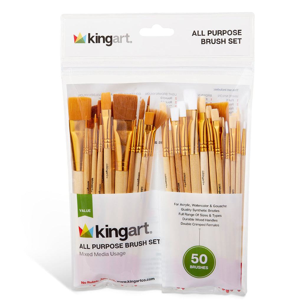 Studio Golden & White Nylon Brush Set - 50 Pieces KINGART