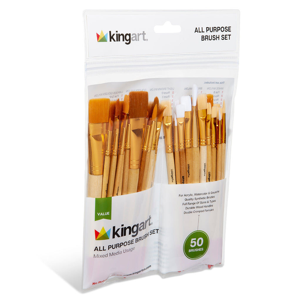 Studio Golden & White Nylon Brush Set - 50 Pieces KINGART