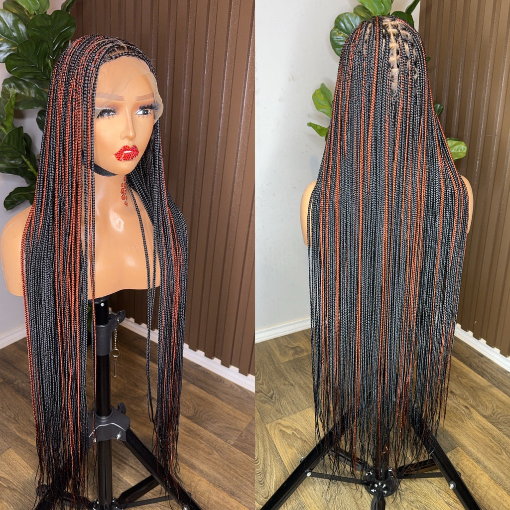 Black and brown knotless full lace 40 inches braided wig HOL stores