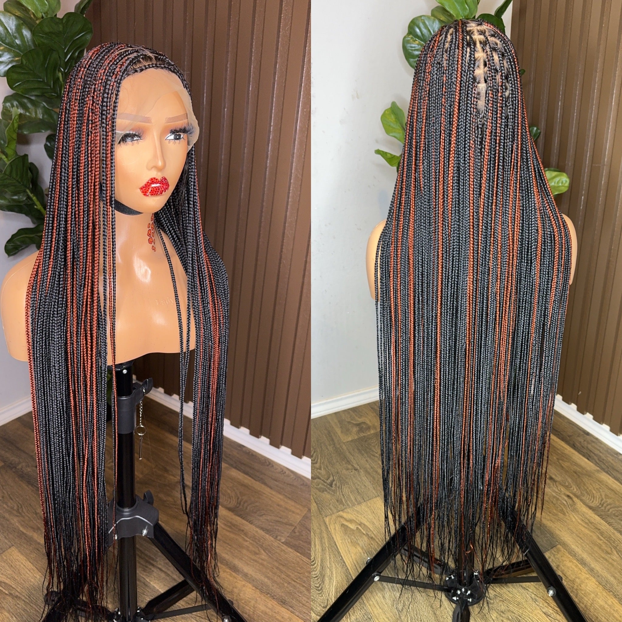 Black and brown knotless full lace 40 inches braided wig HOL stores