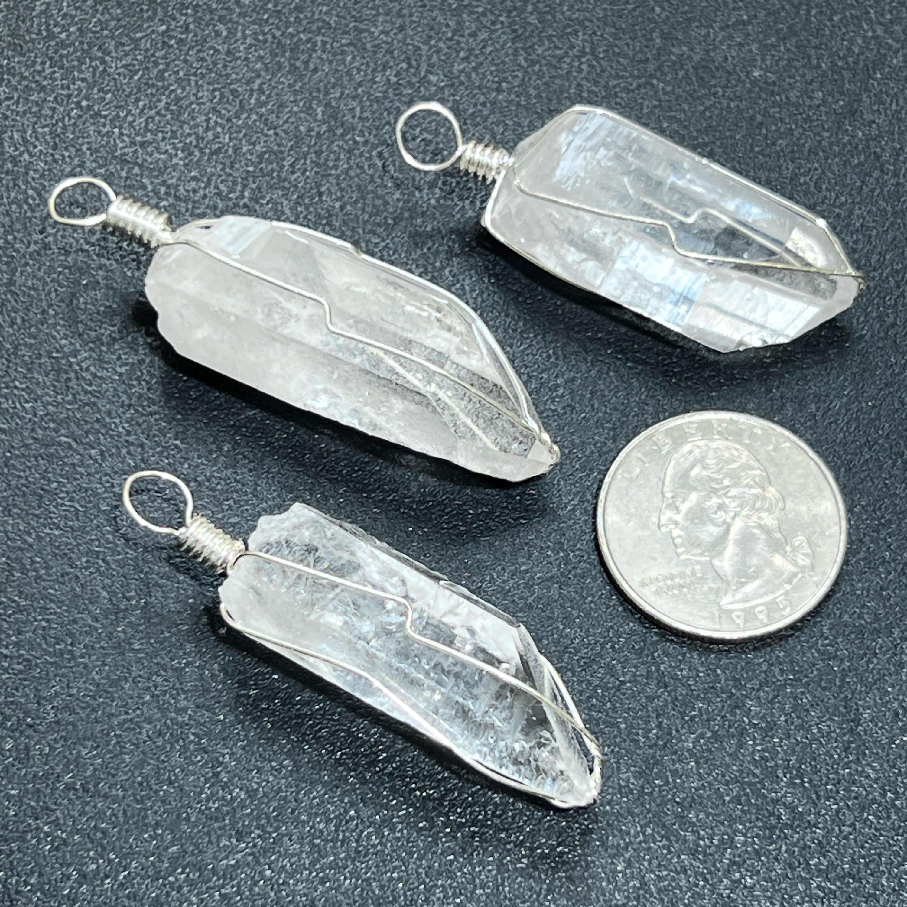 Quartz Crystal Point Wire Wrapped Pendant (Silver Plated) Amazing Crystals