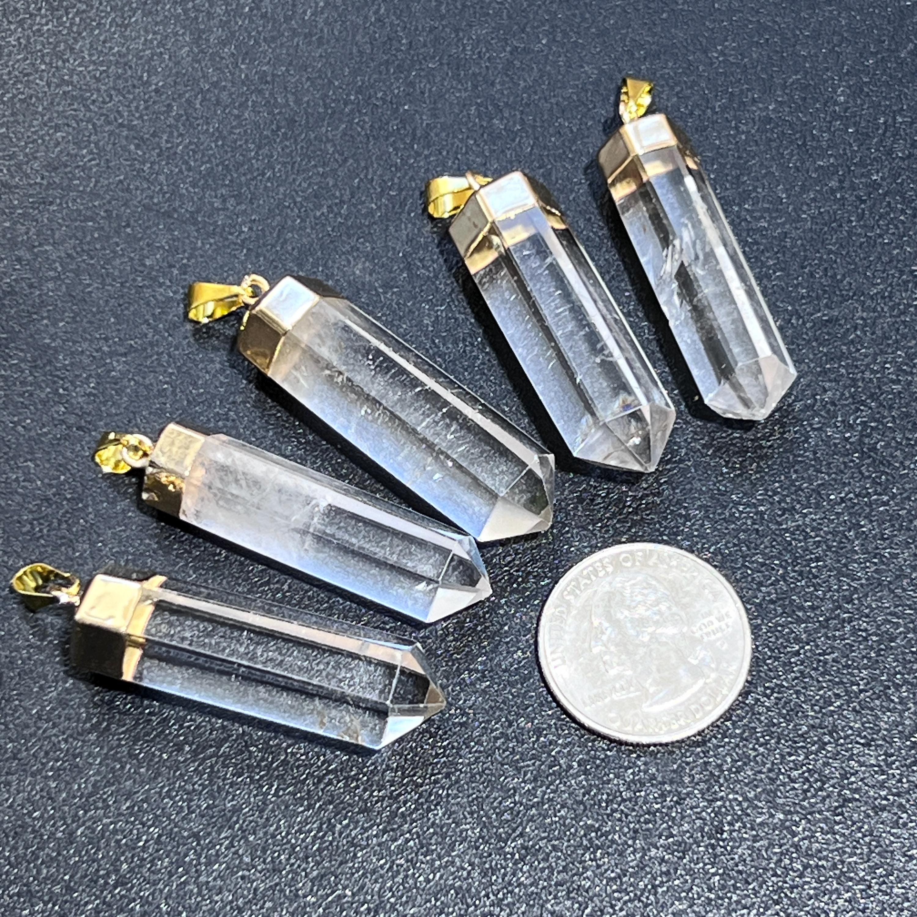 Clear Quartz Crystal Faceted Point Pendant (Gold Plated) Amazing Crystals