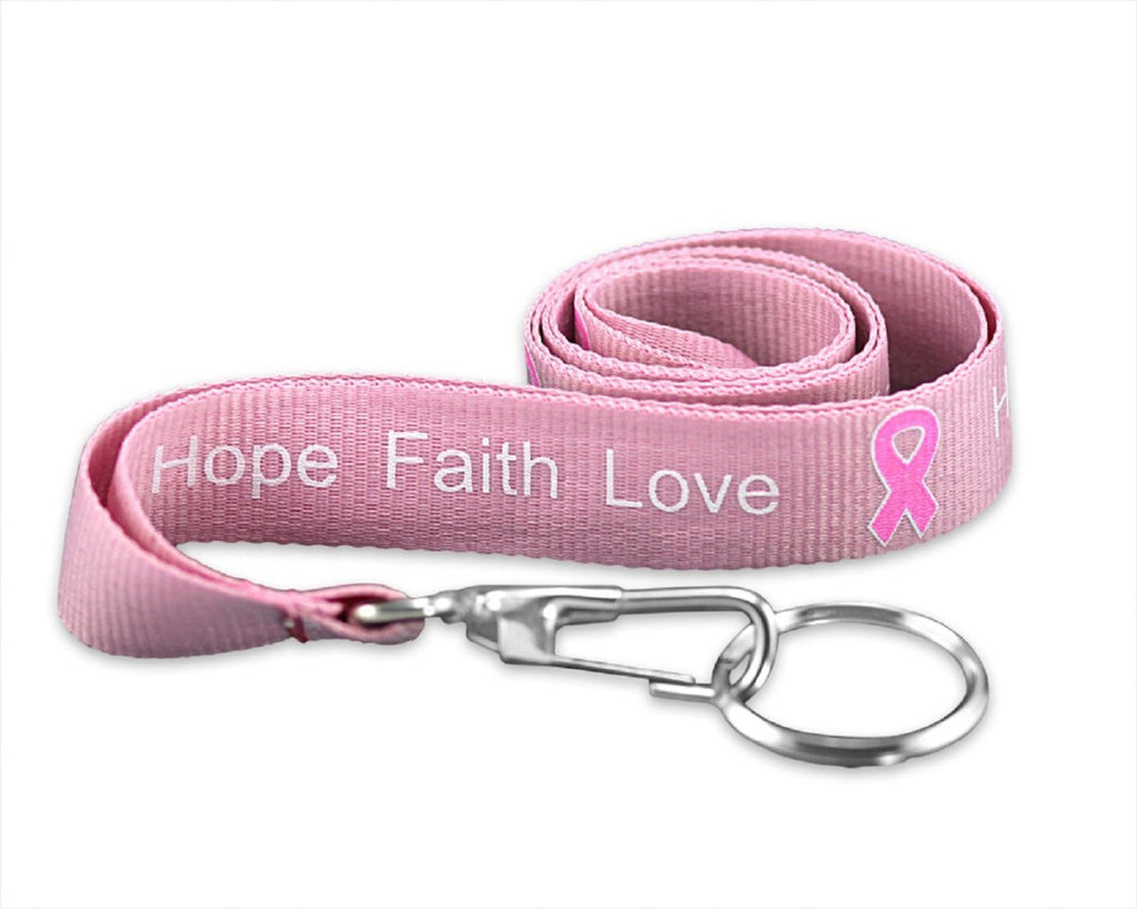 10 Pack Breast Cancer Pink Ribbon Hope Faith Love Lanyards The Awareness Company