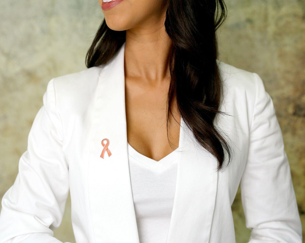 10 Pack of Peach Ribbon Awareness Pins for Uterine, Endometrial Cancer The Awareness Company