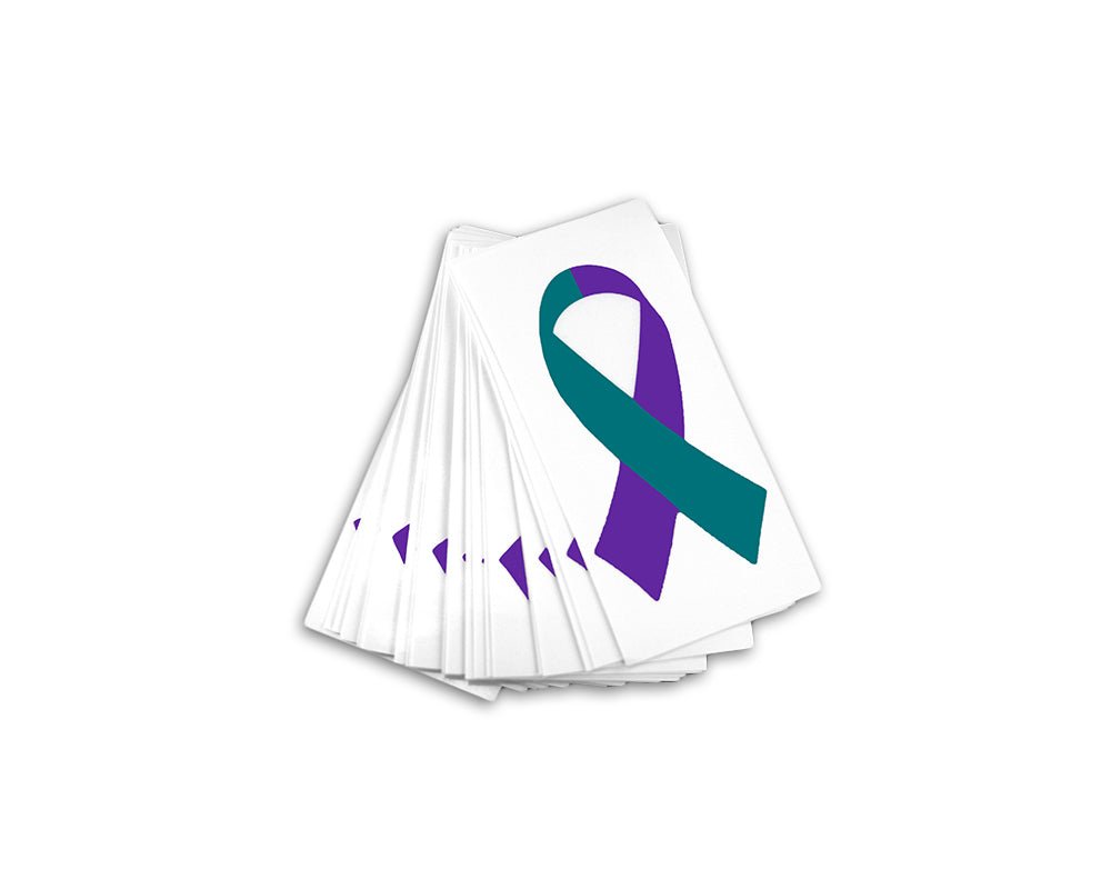 25 Pack Teal & Purple Ribbon Awareness Decals The Awareness Company