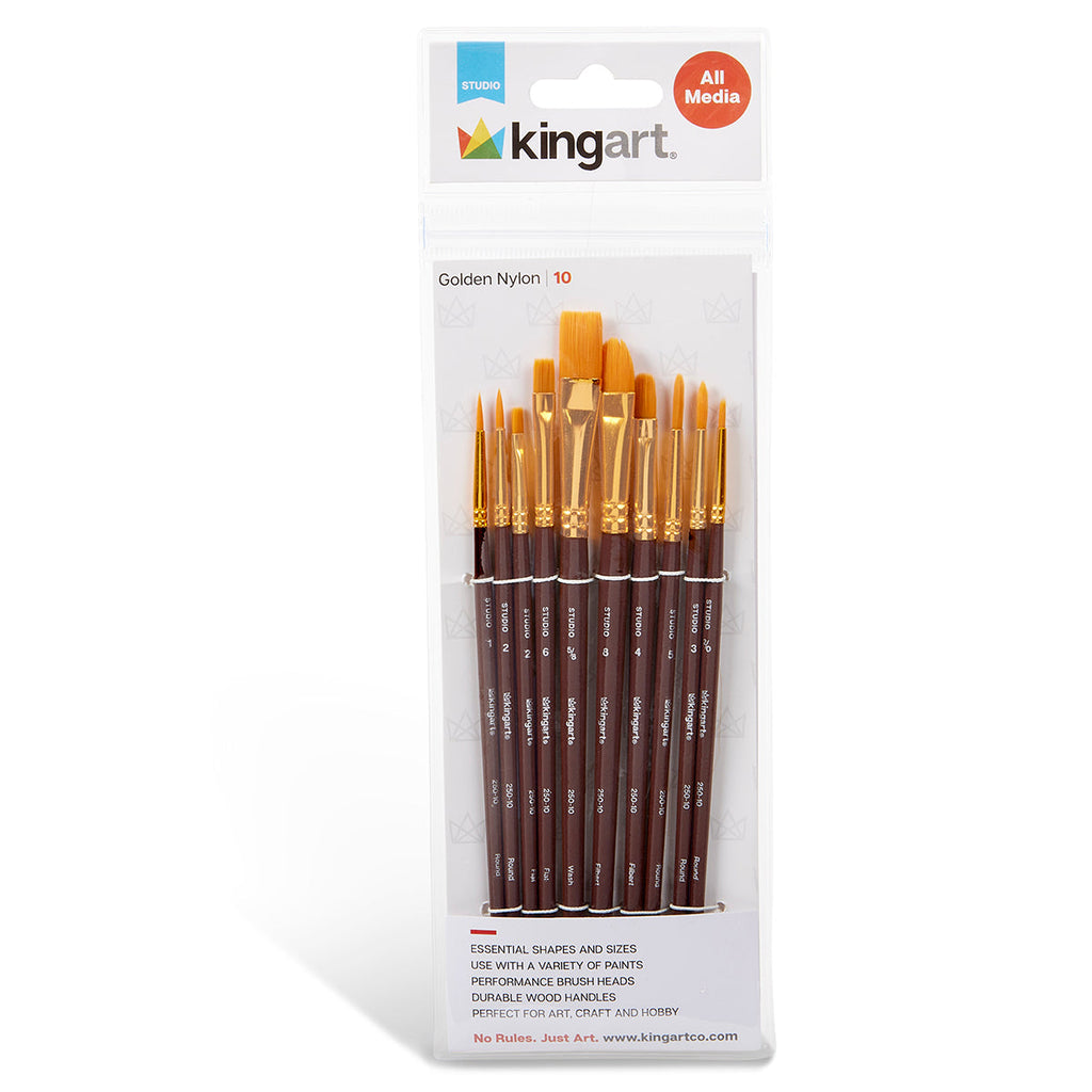 Studio Golden Nylon Brush Set  - 10 Pieces KINGART