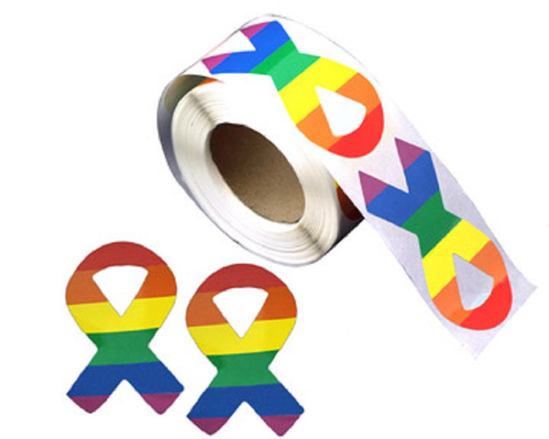 250 Large Rainbow Ribbon Stickers (250 per Roll) The Awareness Company