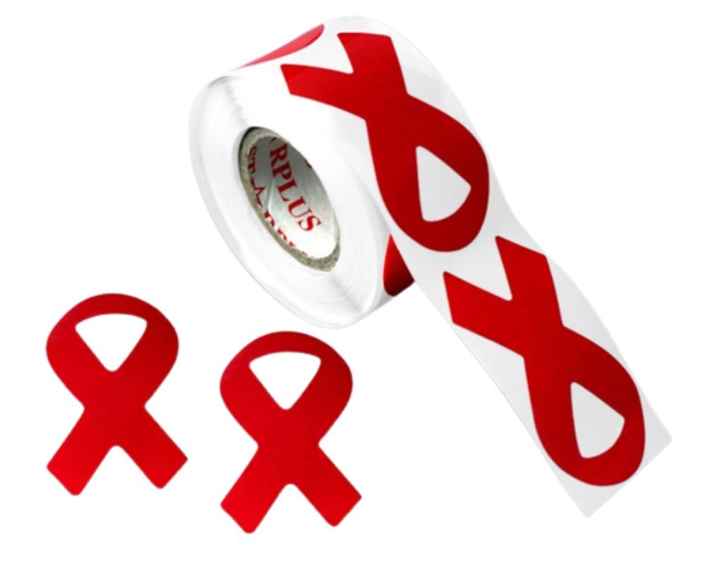 250 Large Red Ribbon Stickers (250 per Roll) The Awareness Company