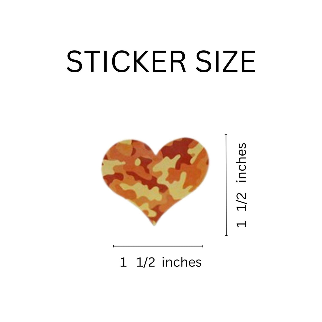 250 Orange Camouflage Heart Stickers (250 per Roll) The Awareness Company