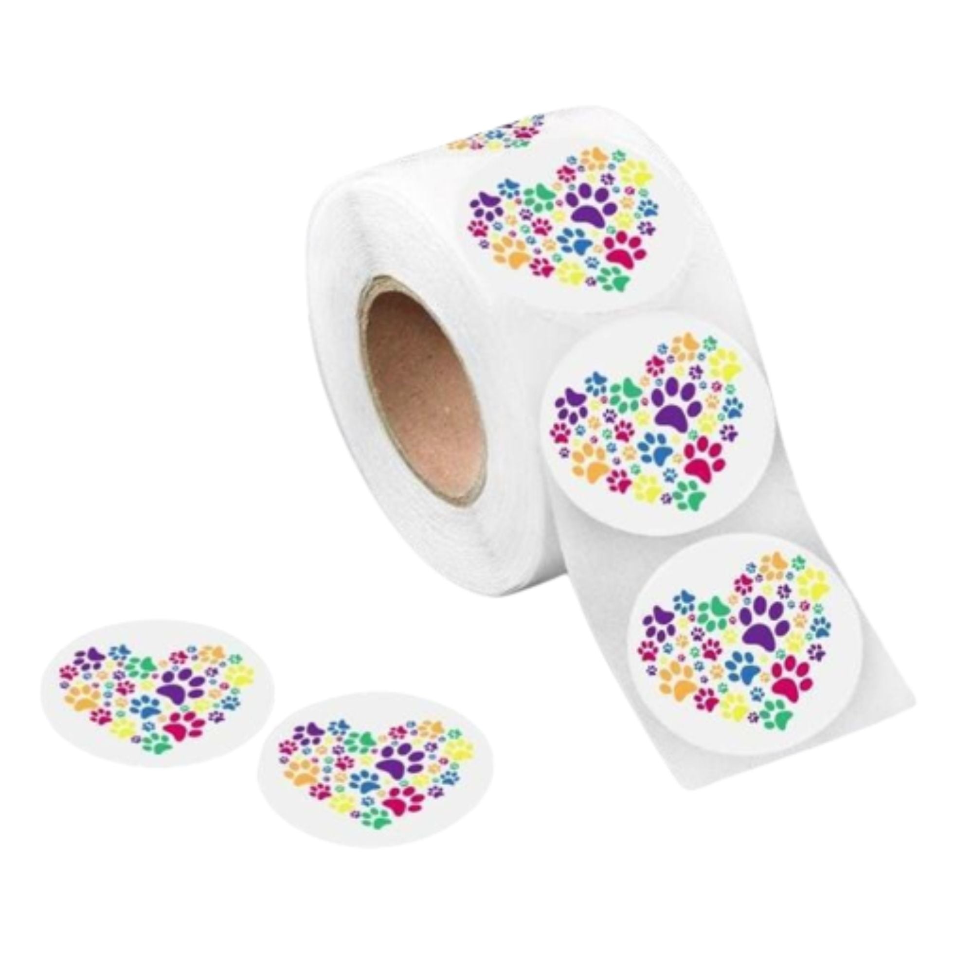 250 Rainbow Paw Print Heart Stickers (250 Per Roll) The Awareness Company