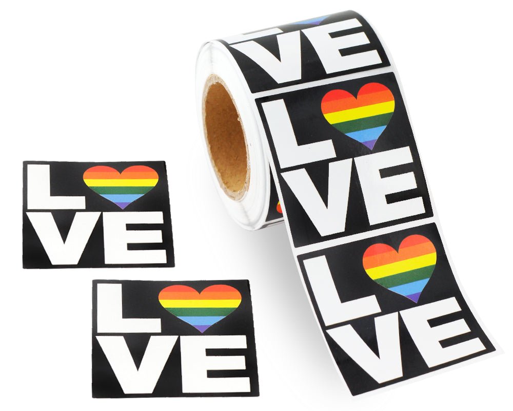 250 Square Rainbow Heart Love Stickers (250 per Roll) The Awareness Company