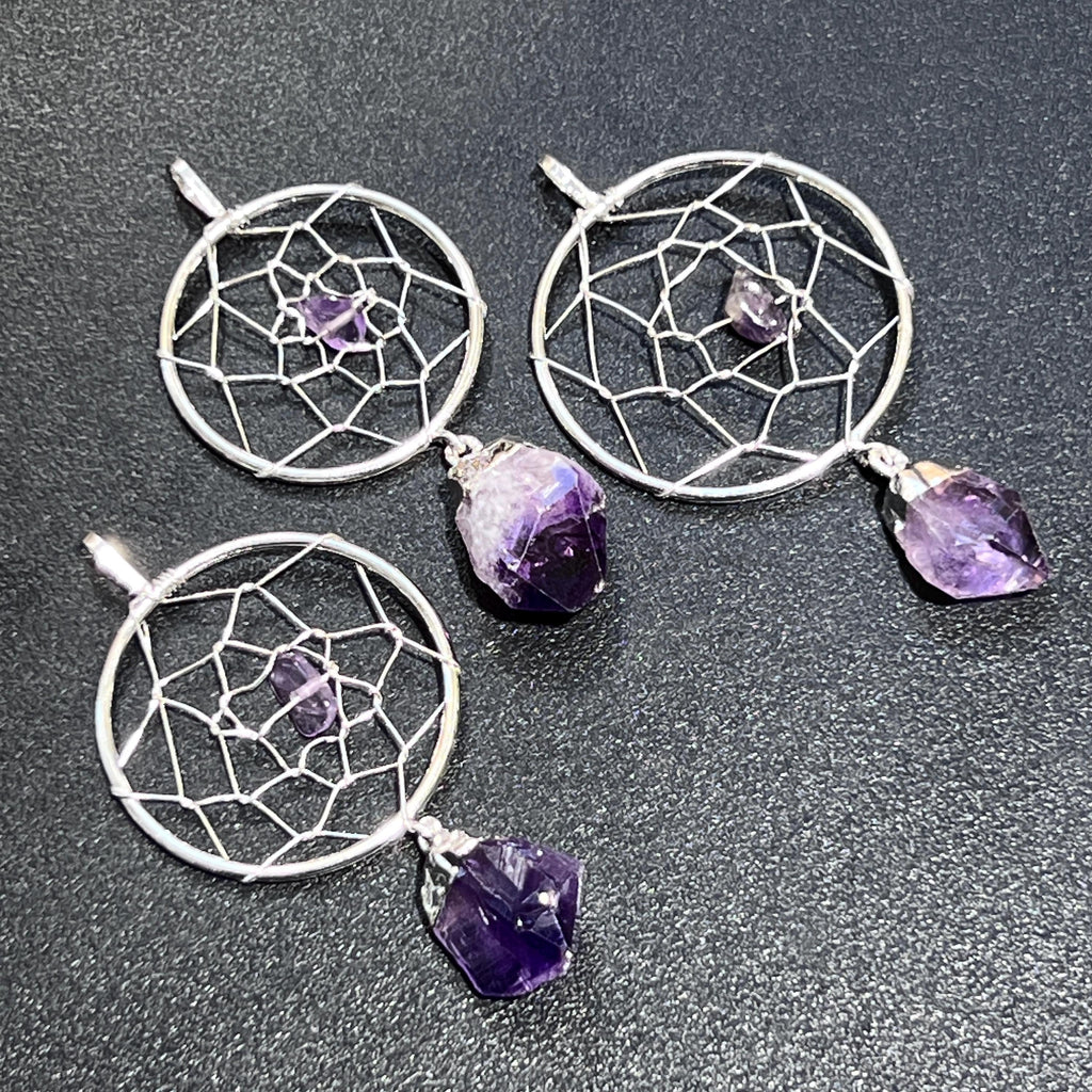 Dreamcatcher Pendant (Amethyst Crystal)(Silver Plated) Amazing Crystals
