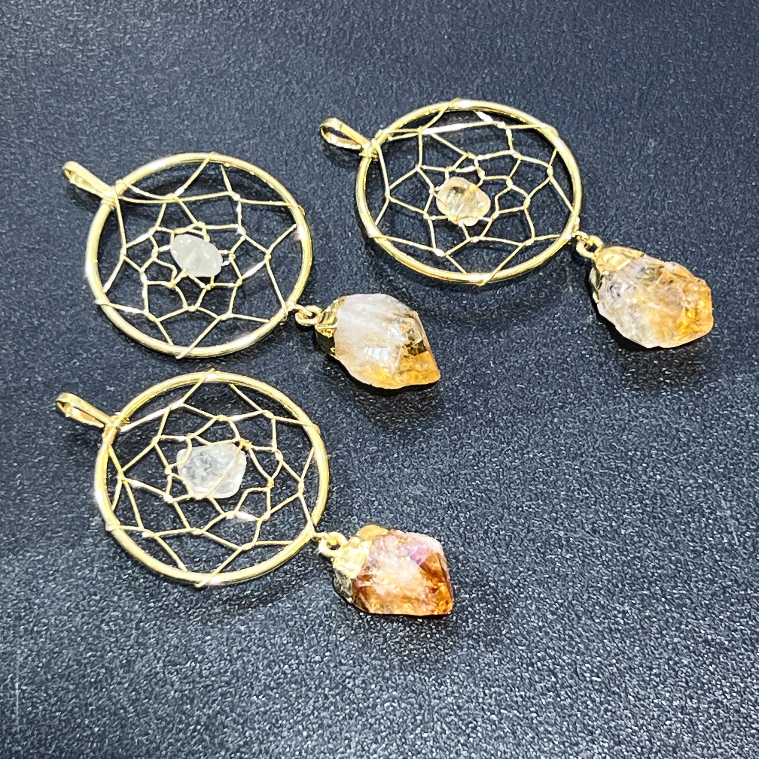 Dreamcatcher Pendant (Citrine Crystal Point)(Gold Plated) Amazing Crystals