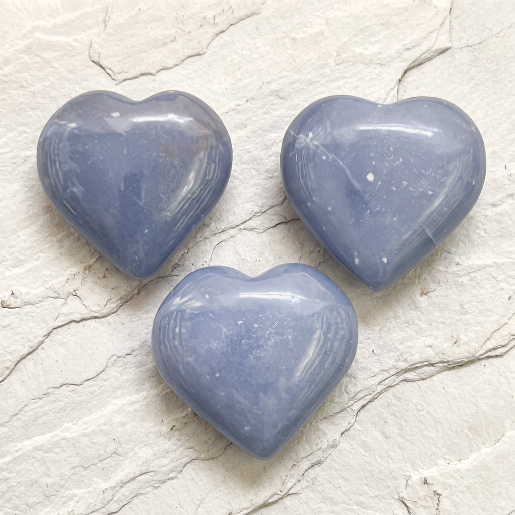 Blue Angelite Crystal Puffy Heart Carving Amazing Crystals