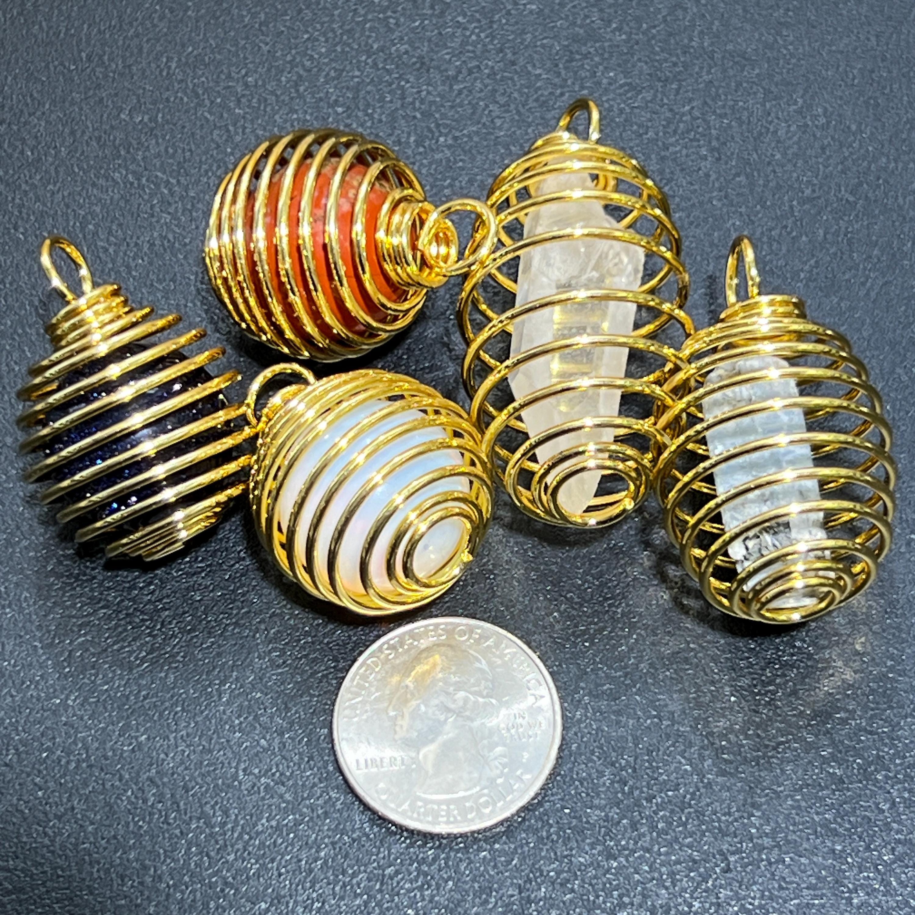 Crystal Gem Holder Spiral Cage Pendants (Silver, Gold, or Copper Plated) Circle Square Wholesale Amazing Crystals