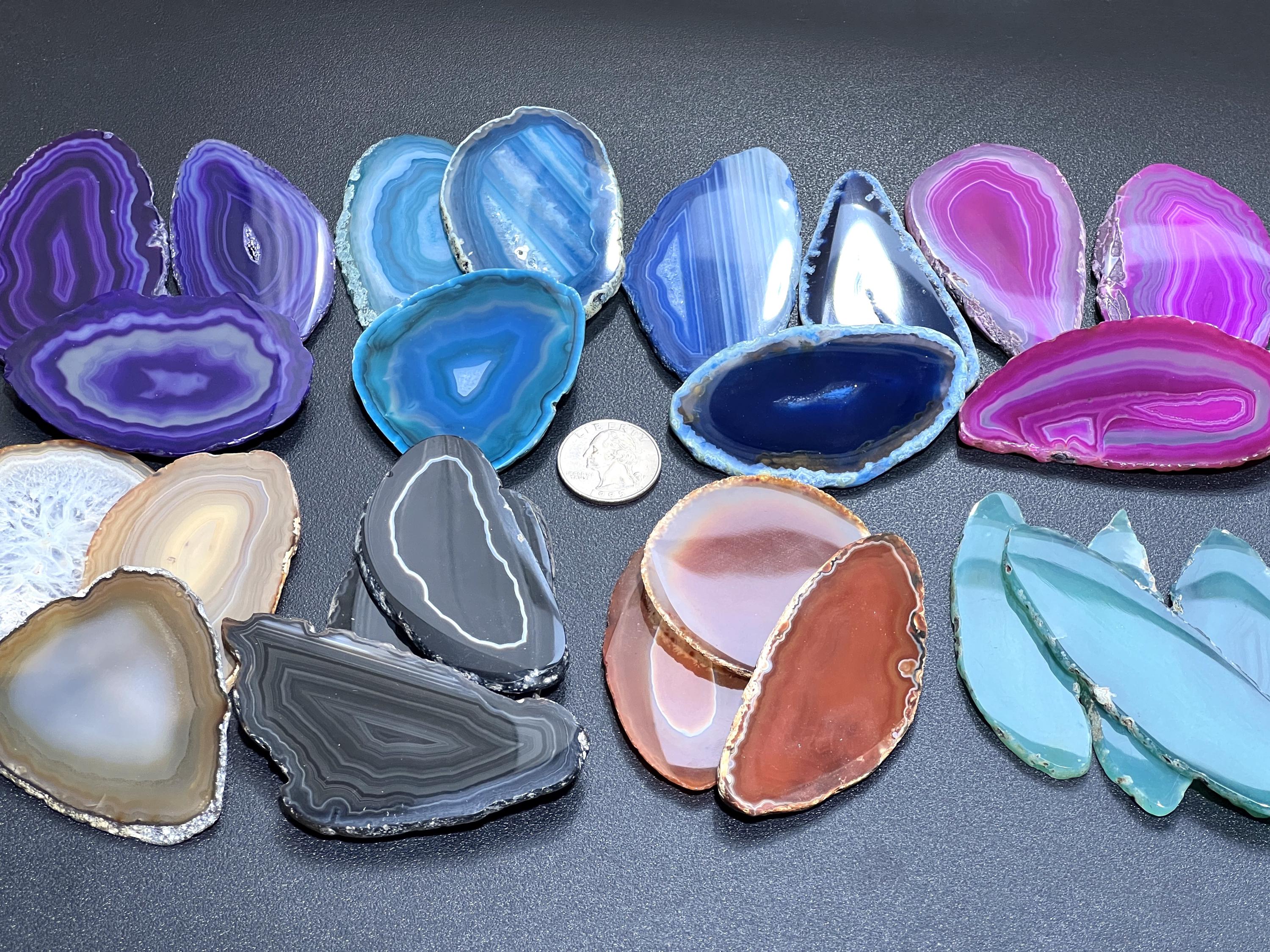 Oval Agate Slices (1 Pound)(2.5-3.5 Inches)(Size #0) One LB Wholesale Polished Pink Black Blue Teal Pink Purple Red Mixed Colors Amazing Crystals