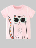 Girls and Toddler Girls Cat Graphic Short Sleeve T-Shirt NicholesGifts