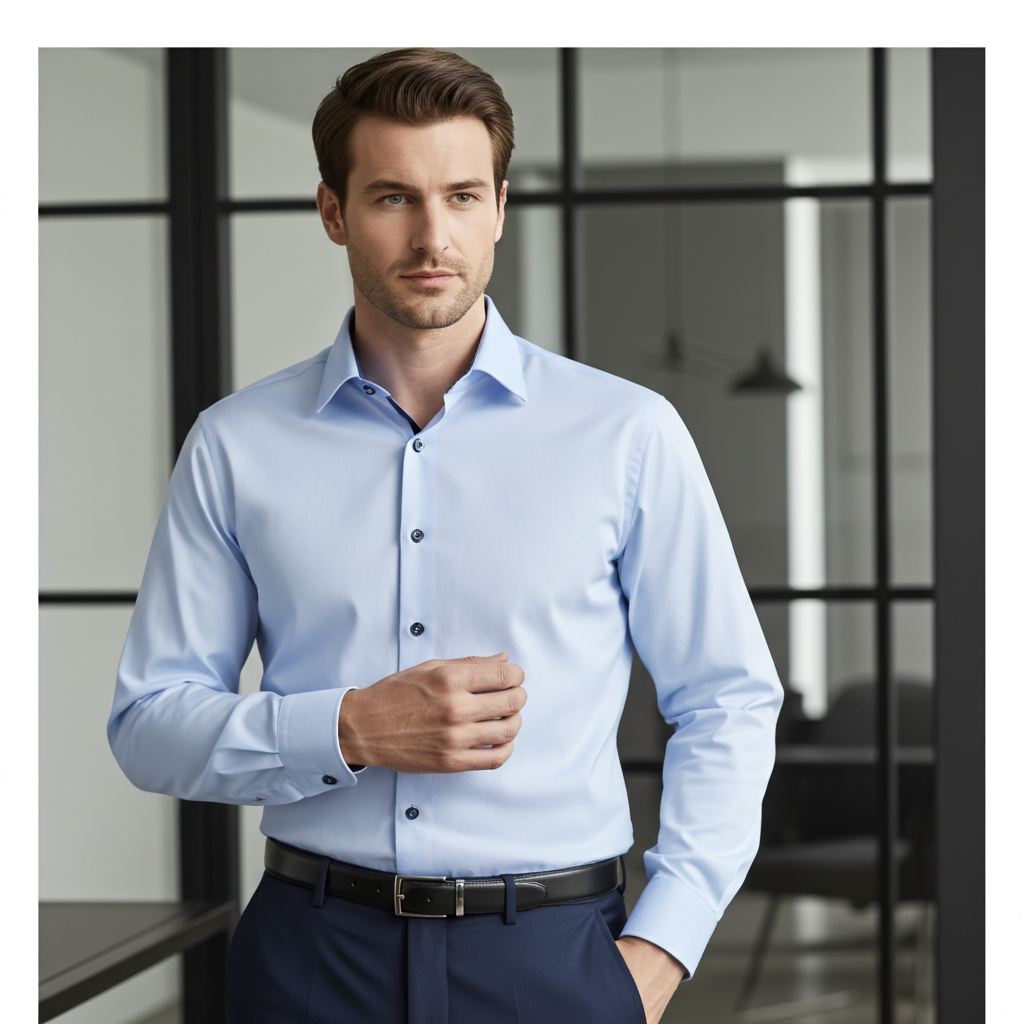 Ralph// Cotton Knit-Stretch Button-Up Shirt With Contrast Details // Blue // Tailored Fit (Fitted) LEVINAS® Official