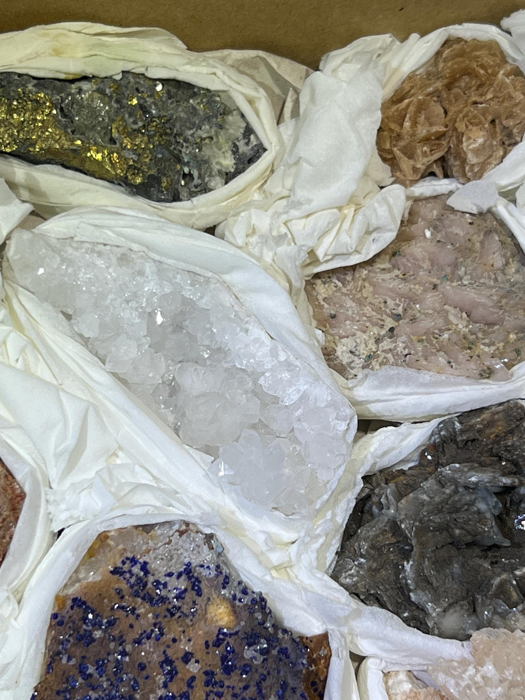 Morocco Mixed Minerals Crystal Druzy Collection Large Boxed Flat Wholesale Amazing Crystals